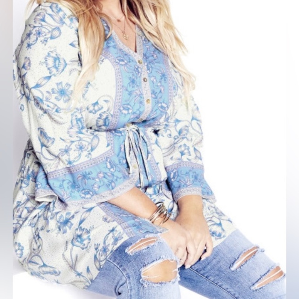 Aveology Maya Tunic, Color:  Ivory Border, Size 14